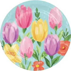 Tulip Blooms 7-inch Plates Paper Plates 8 Per Pack Spring Floral Party Tableware - Picture 1 of 1