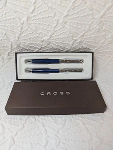 Set of 2 Vintage Cross Ballpoint Pens Stainless Steel & Blue - Picture 1 of 1