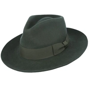 Sombrero ancho Fedora de ala rígida - 100 % lana Gladwin Bond sombrero exterior gracia pluma a presión - Imagen 1 de 33