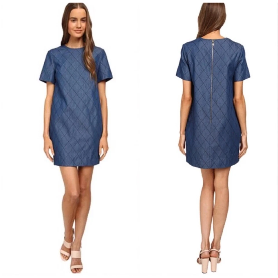 Vestido Kate Spade New York Denim Diamante Acolchado Manga Corta Talla 6 Foto 1 de 4