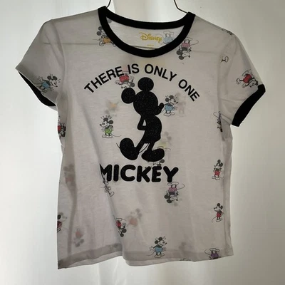 Disney Mickey Mouse pattern T-shirt with glittery Mickey Size Girls M 10-12 - Image 1 of 4