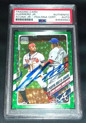 #301/499 PSA DNA Vladimir Guerrero Jr Auto Ronald Acuna Jr Autograph 2021 Topps - Image 1 of 4