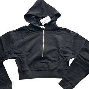 NUEVO CON ETIQUETAS $118 REVOLVE We Wore What recortado 3/4 cremallera sudadera con capucha negro felpa francesa XS - Imagen 1 de 9