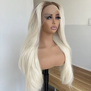 Long Straight Highlight Blonde T Lace Frontal Wig Heat Resistant Synthetic Hair - Picture 1 of 9