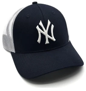 NEW YORK YANKEES MESH TRUCKER HAT MLB BASEBALL TEAM LOGO NAVY WHITE NEW CAP - Picture 1 of 3