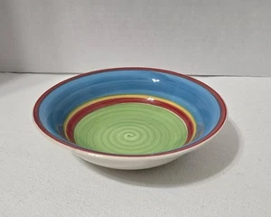 "RAR" Royal Norfolk Suppe/Müslischale grün Ctr rot/gelb/blaue Bänder roter Rand EUC - Bild 1 von 13