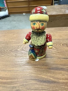 Holzfigur Weihnachtsmann handgeschnitzt & bemalt russische Volkskunst Vintage 5,5 Zoll - Bild 1 von 3