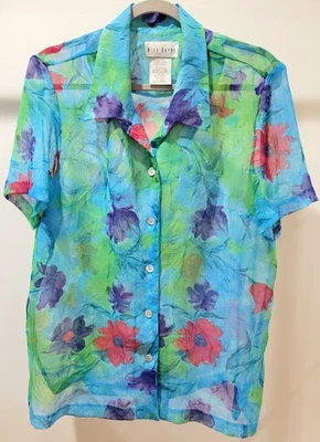 Blusa VIBRANTE Miss Dorby Semi Transparente Multicolor Manga Corta Abotonada Talla 14 Foto 1 de 4