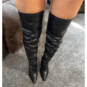 Women's Over-The-Knee Pointed Toe Stiletto Heel PU Black Boots Size 40 US 9.5 - Picture 1 of 7