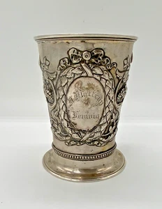 Jugendstil Silberbecher- Puttenrelief - Blumenranken- Vögel - Bild 1 von 9