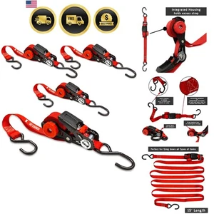 Paquete de 4 correas de trinquete de 1 pulgada x 15 ft para camioneta remolque kayak - Imagen 1 de 11