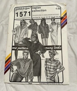 Vtg 1986 Stretch & Sew 1571 Raglan Collection Dress Pullover Cardigan Pattern - Picture 1 of 7