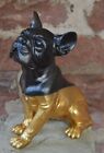  Hund französische Bulldogge sitzend Bulli Dogge Figur  schwarz gold Neu