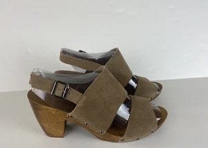 Kelsi Dagger Size 10 Taupe Suede Brooklyn Brea Wooden Clogs Heels Studded - Picture 1 of 10