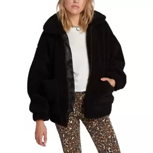 Volcom 247700 Womens Sea Faux Fur Fleece Bomber Jacket Black Size Large - Picture 1 of 4