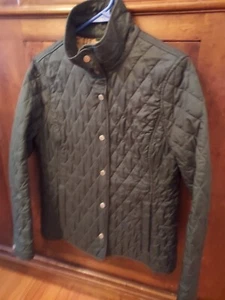 LL Bean Womens Hunter Green Quilted Cotton Snap Front Jacket Sz XS P - Picture 1 of 12