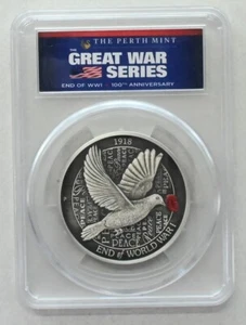 Australia 2018-P $8 Silver MS70 5oz End of WWI 100 Anniv. Antique Finish peace d - Picture 1 of 2