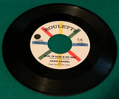 Jimmie Rodgers 45 Oh-Oh, I'm Falling in Love Again / The Long Hot Summer - Imagem 1 de 2