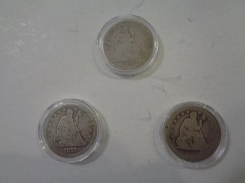 LOT OF 6 SEATED LIBERTY AND BARBER QUARTERS Low Mintage 1843,185_, 1875 etc Cover