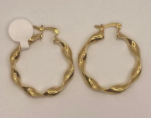 14K Gold Plated Twisted Hoop Earrings 1” Diameter - Picture 1 of 6