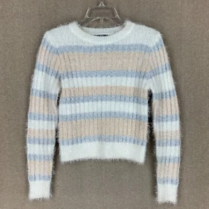 Suéter Freshman 1996 para mujer S difuso crema acanalada a rayas cuello redondo suéter tejido - Imagen 1 de 15