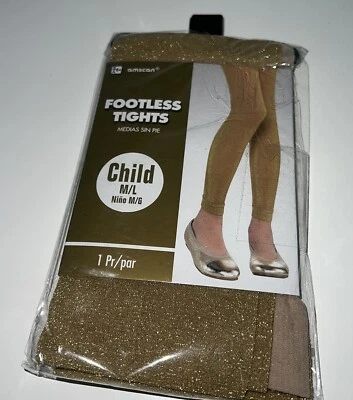 Footless Tights Girls Medium Large Metallic Gold Halloween Costume Accessory - Image 1 of 2