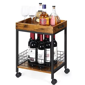 Bar Serving Cart Mobile Kitchen Serving cart with Removable Tray, Storage Shelf - Picture 1 of 6