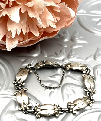 Georg Jensen Style Sterling Silver Tulip Link Danish Bracelet 7.25” - Image 1 of 4