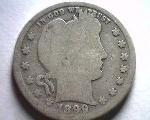 1899 BARBER QUARTER DOLLAR GOOD G NICE ORIGINAL COIN FROM BOBS COINS FAST SHIP - Picture 1 of 2