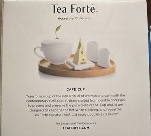 Tea Forte Cafe Tea Cup Covered Bone White Porcelain Cup w Hole in Lid Tea String