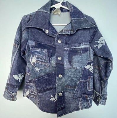 Chaqueta Denin Vintage Sears Años 70 Niños Talla 5 Disney Winnie the Pooh Shacket ¡RARA! Foto 1 de 4