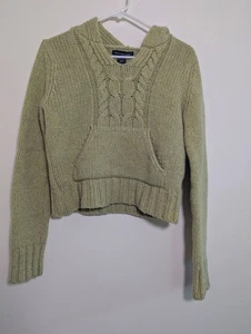 Abercrombie & Fitch Lambswool Cable Knit Y2K Cropped Hoodie Sweater Women’s S - Picture 1 of 6