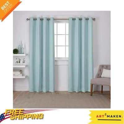 Stylish Seafoam Twill Blackout Curtains - Luxurious Fabric, 52''x96'' - Image 1 of 4