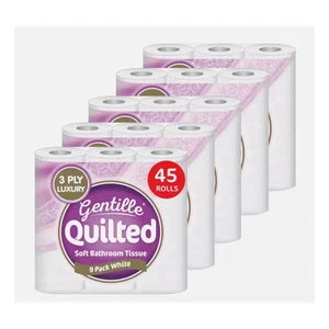 Toilet Tissue 9x5 = 45 rolls Gentille Quilted 3-ply Bathroom Tissue Made in UK - Picture 1 of 3
