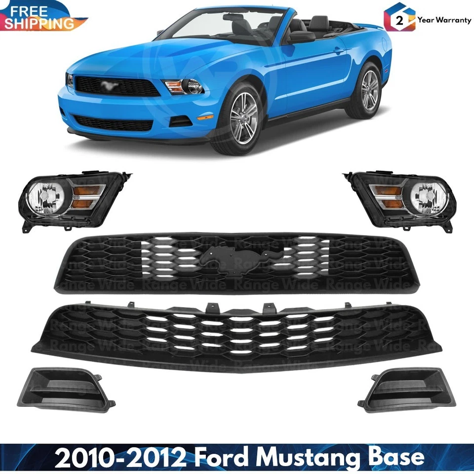 Front Grille Assembly & Headlight Assembly Kit For 2010-2012 Ford Mustang Base Foto 1 de 4