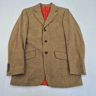 HACKETT LONDON Blazer 38 R Marrón Hombre Tweed Lana Cachemira Espiga Chaqueta - Imagen 1 de 4