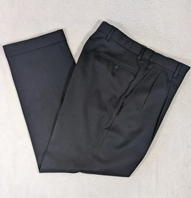 Kirkland Signature Black Wool Slacks Size 34x30 Pleated Cuffed Made in Italy - Image 1 of 4