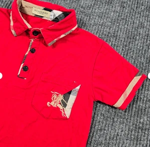 Burberry Polo Shirt Boys 8 Red Check Plaid Collar Pocket Embroidered Logo - Picture 1 of 8