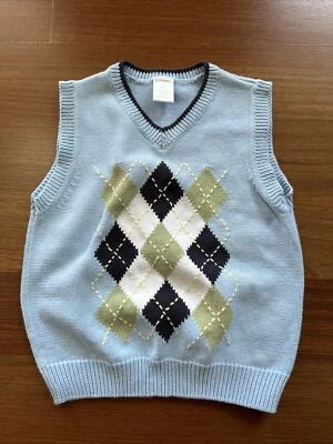 Gymboree Blue Knit Boys Sweater Vest Argyle Diamond Size 4 EUC Easter Spring - Image 1 of 4
