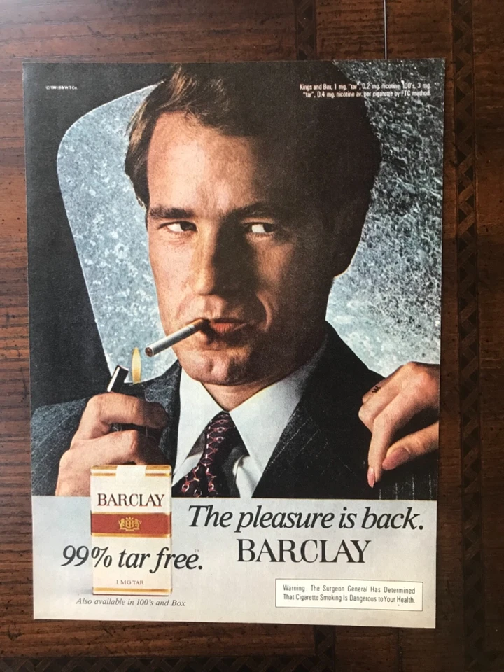 Anuncio impreso original vintage 1981 Barclay Cigarettes - The Pleasure Is Back Foto 1 de 1