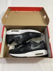Pre-Owned Mens Size 9.5 Black Nike Air Max 1 PRM Tape Running Shoes 599514 001