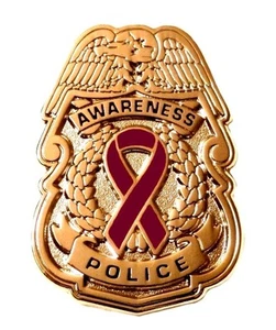 Burgundy Awareness Ribbon Pin Police Badge Security Sheriff Causes Gold New  - Picture 1 of 5