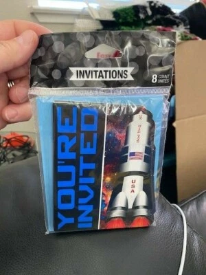 HAPPY BIRTHDAY Space Blast INVITATIONS (8) ~ Party Supplies Invites Cards Notes - Image 1 of 2