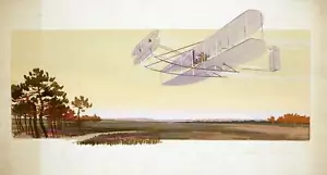 Ernest Montaut lithograph print Wright au Camp d'Auvours 1908 flying wall decor - Picture 1 of 10