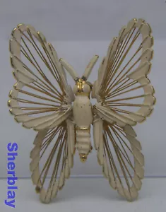 MONET Wire Butterfly White Enamel Body Border Moth Insect Gold Tone Brooch Pin - Picture 1 of 3