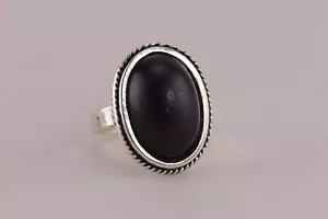 Anillo de banda bisel con cuerda de ónix negro ovalado de plata esterlina talla 925 - Imagen 1 de 7