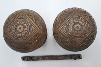 Perillas de puerta de latón victorianas antiguas/de colección con rosetas herrajes para puertas  Foto 1 de 4