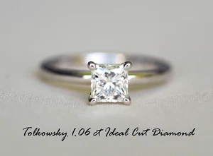 Tolkowsky 1.06 Ideal Plus Cut Diamond 14K White Gold Solitaire Engagement Ring - Picture 1 of 11