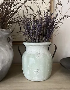 Pottery Barn Marlowe hand crafted Ceramic Jug Jar Double handled Green vase - Picture 1 of 9