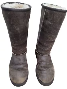 Ugg Australia Marrón Clásico Alto Bombardero Piel de Oveja Forrado Botas de Cuero Talla 8 - Imagen 1 de 11